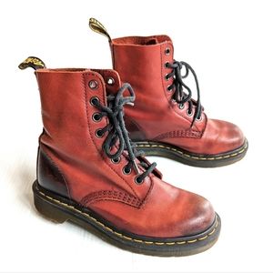 DOC MARTENS Pascal red leather lace-up combat boots size 5